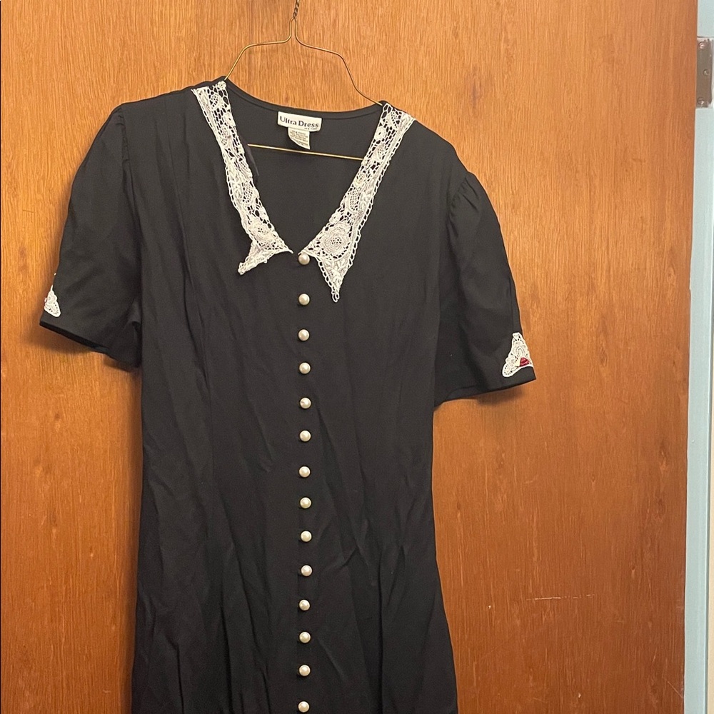 Only Black Dress with White Lace Trim